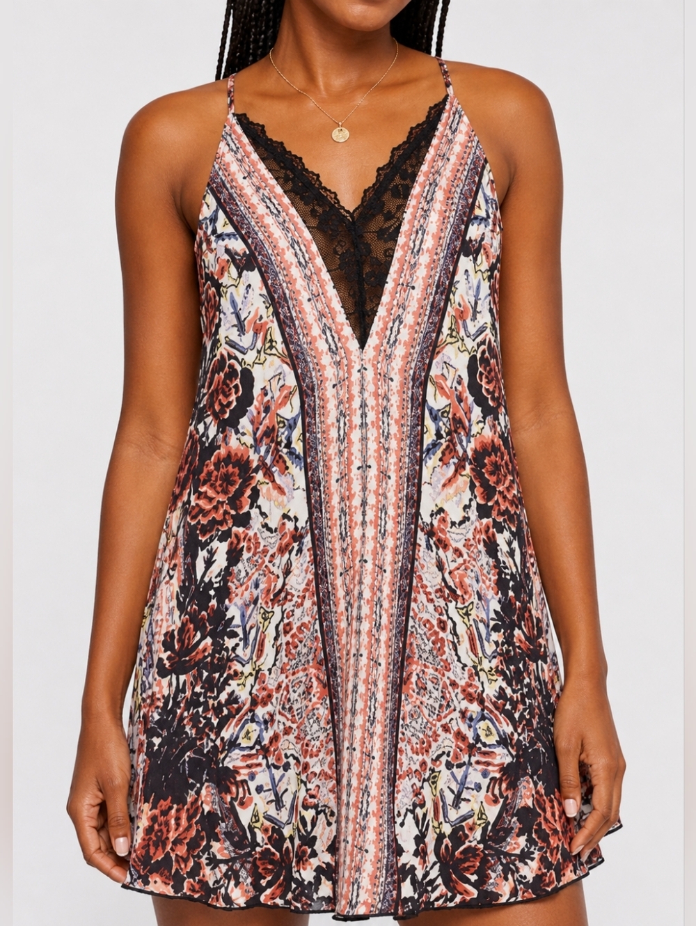 NWT Free People Floral V-Neck Slip Dress in Multicolor Size M